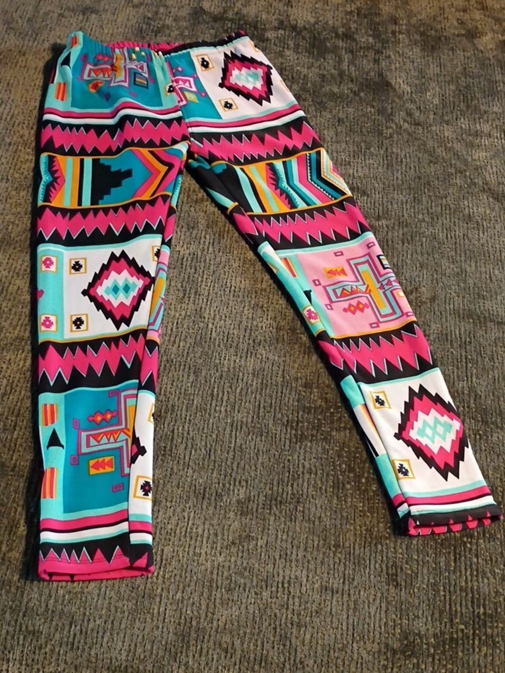 Girls Aztec Print Leggings - Pink & Turquoise New Wo Tags ,Lined Thick